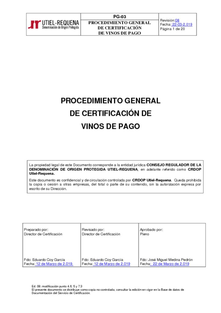 thumbnail of PG-03 Rev 08 Proced General Vinos de Pago 22-03-19