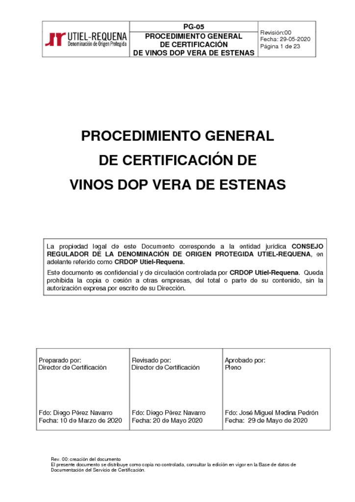 thumbnail of PG-05 Rev.00 PROCED. GENERAL VINOS DOP VERA DE ESTENAS 29-05-20