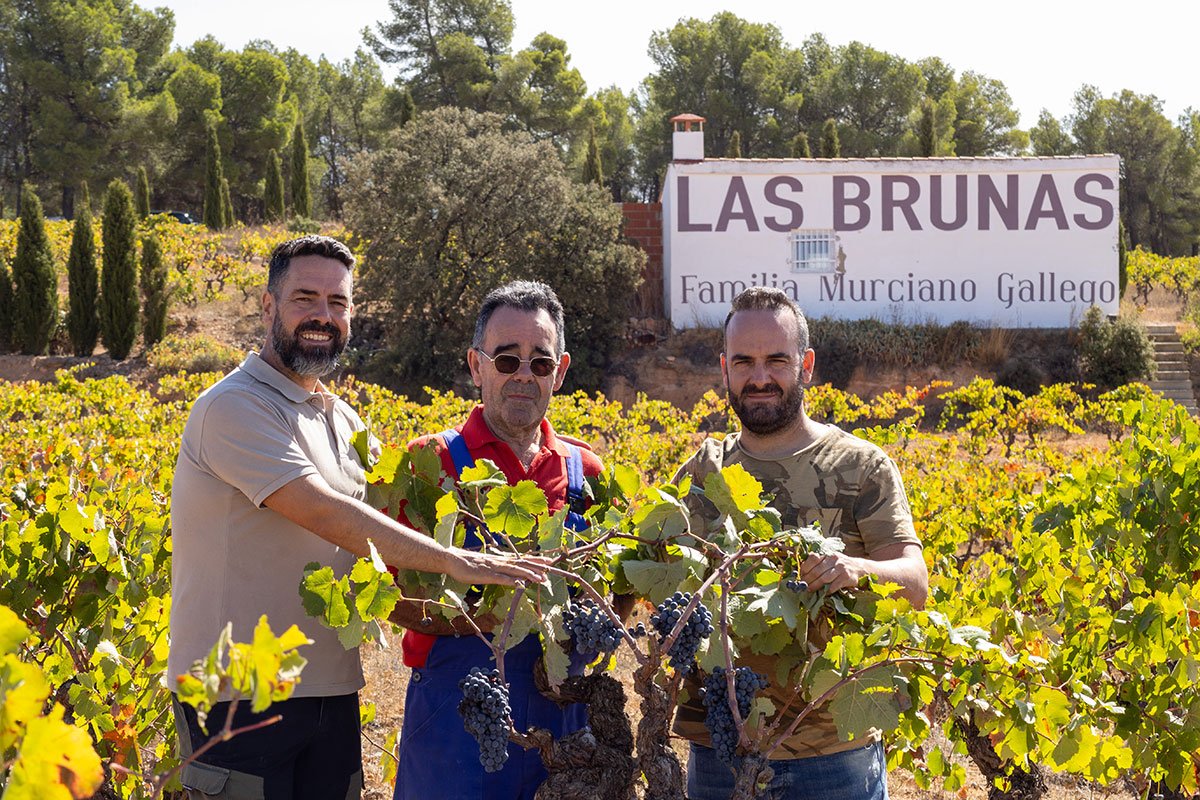 La familia Murciano entre cepas de bobal en el viñedo Las Brunas