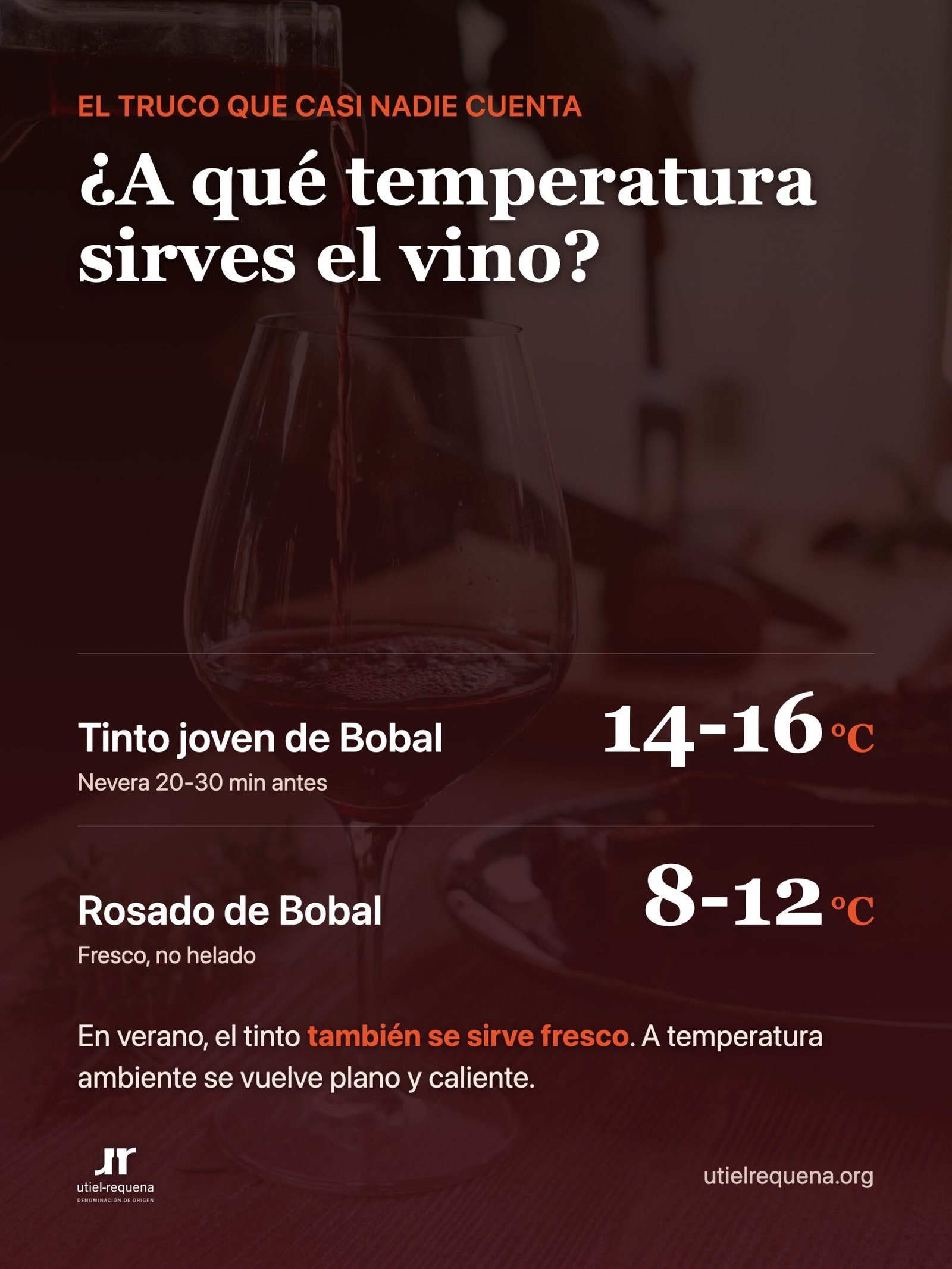 Temperatura para servir el vino con hamburguesa: tinto joven de Bobal 14-16 grados y rosado 8-12 grados