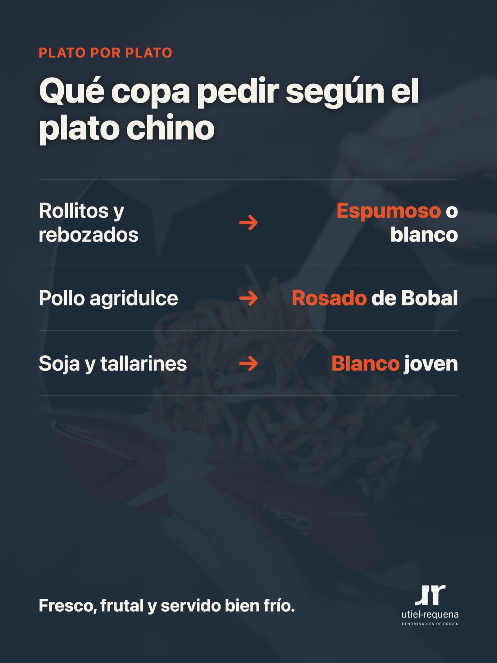 Qué vino DO Utiel-Requena pedir según el plato chino: rollitos, agridulce y soja