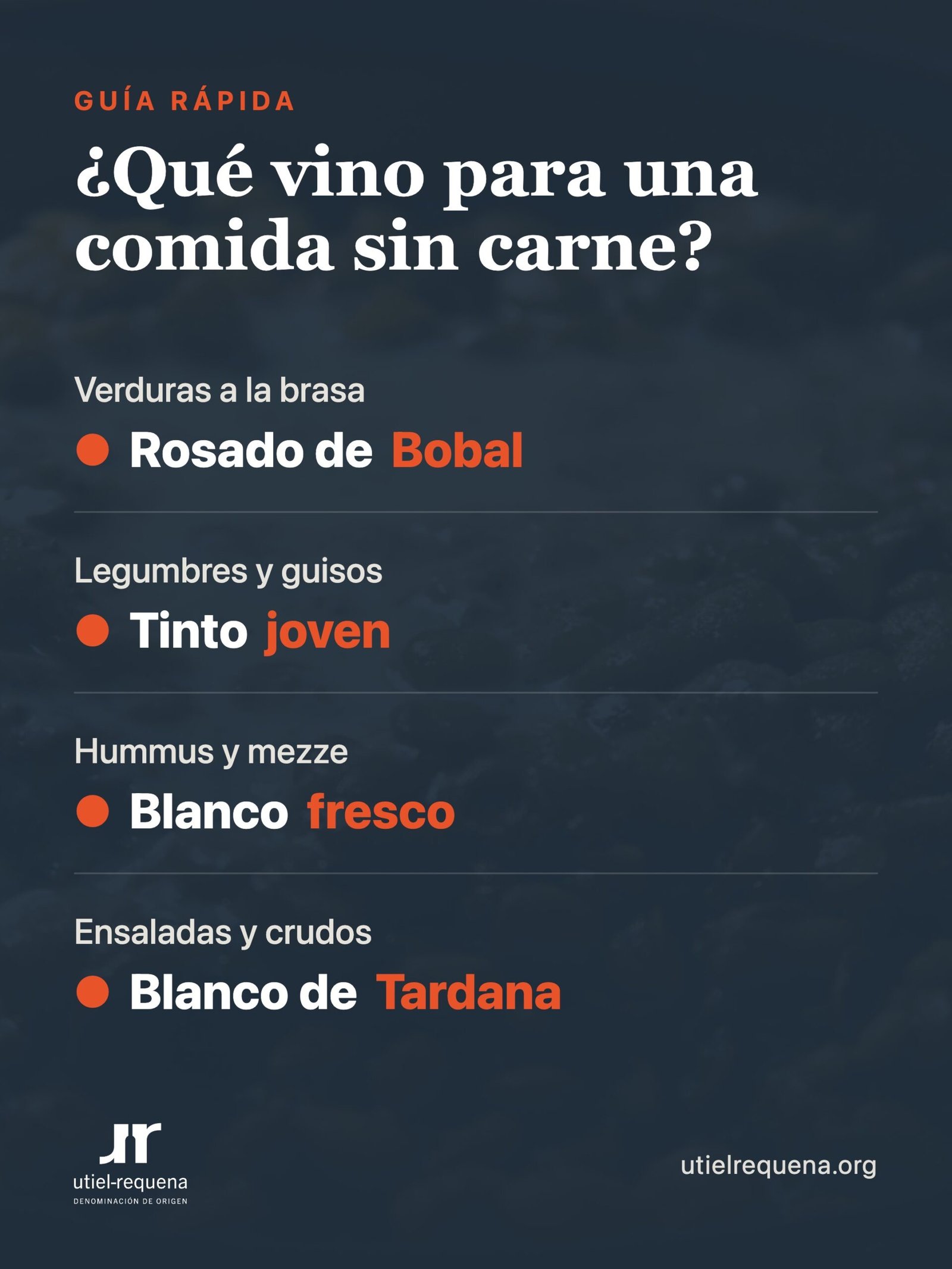 Infografía: qué vino elegir para cada comida sin carne según la DO Utiel-Requena