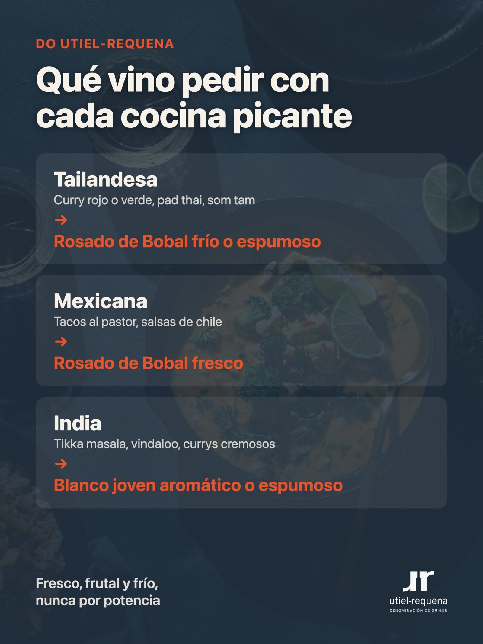 Qué vino de la DO Utiel-Requena pedir con cocina tailandesa, mexicana e india picante