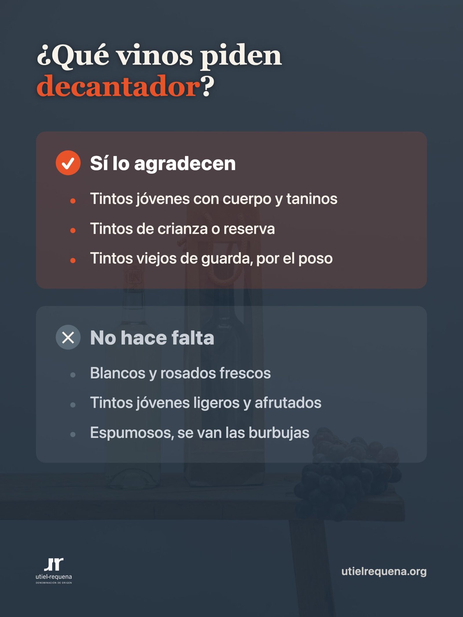 Que vinos piden decantador y cuales no: tintos de guarda si, blancos y rosados no