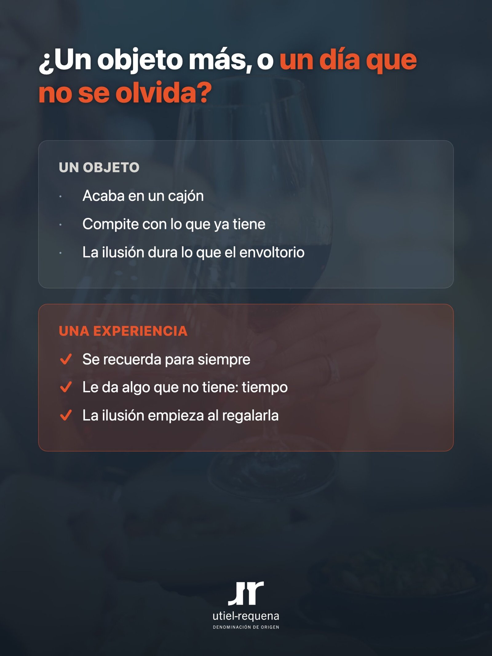 Comparación entre regalar un objeto y regalar una experiencia en bodega de la DO Utiel-Requena