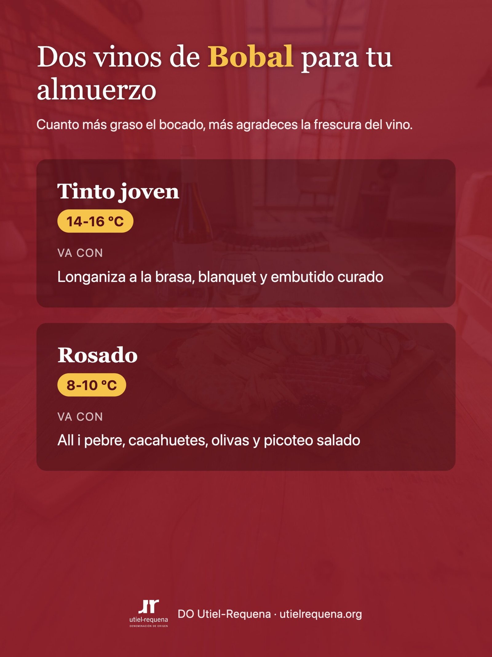 Tinto joven o rosado de Bobal para el almuerzo: temperaturas de servicio y platos
